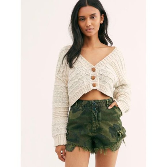 Free People Pants - NWT Free People Commander Cut Off Camo Khaki Denim Jean Short Green Camouflage 2